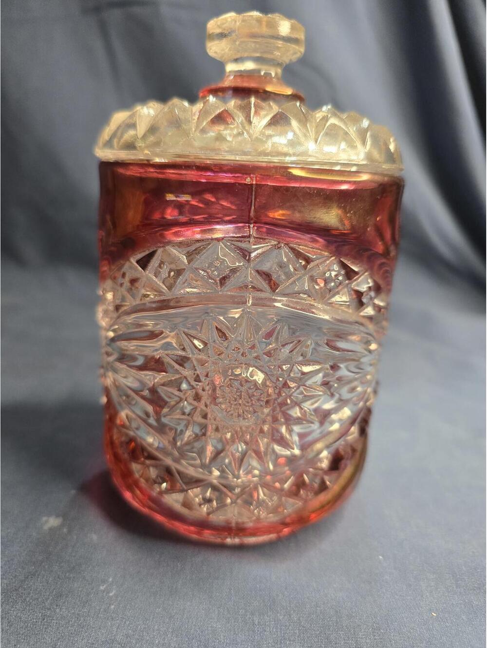 Imperial Glass Ruby Stained Lidded Hobstar Vintage Candy Biscuit Sugar Jar #282